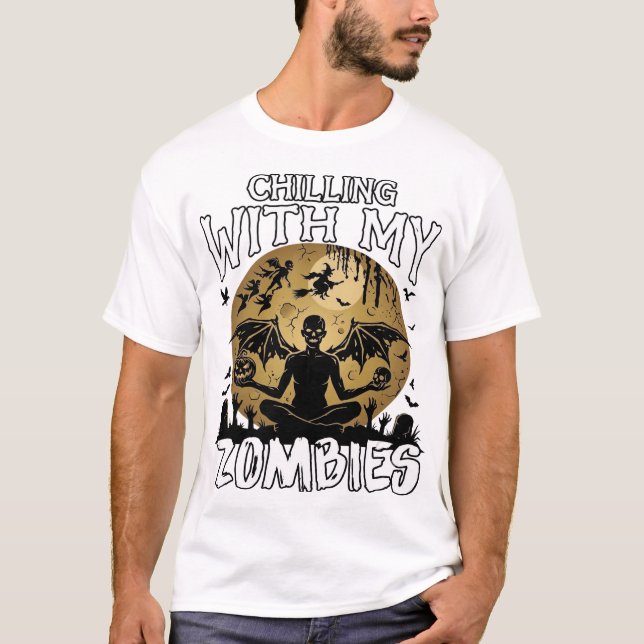 Chilling Zombies Halloween Winged Demon Moon Grave T-Shirt (Front)