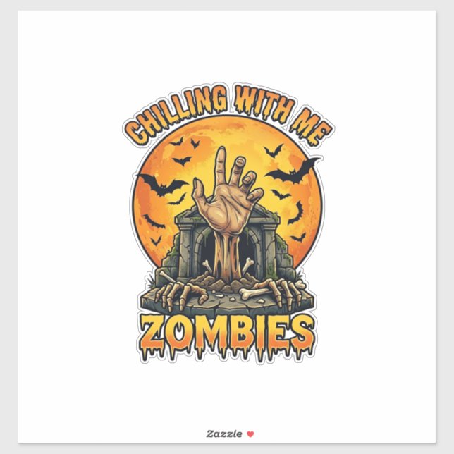 Chilling Zombies Hand Tombstone Full Moon Bats (Sheet)