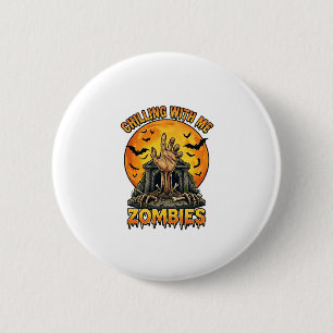 Chilling Zombies Hand Tombstone Full Moon Bats 6 Cm Round Badge