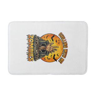 Chilling Zombies Hand Tombstone Full Moon Bats Bath Mat