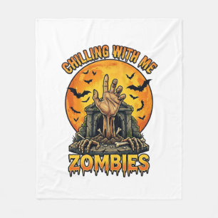 Chilling Zombies Hand Tombstone Full Moon Bats Fleece Blanket