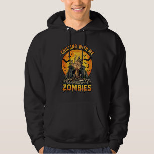 Chilling Zombies Hand Tombstone Full Moon Bats Hoodie