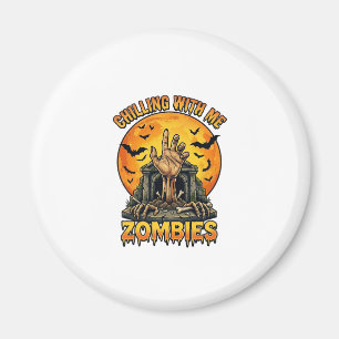Chilling Zombies Hand Tombstone Full Moon Bats Magnet