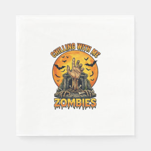 Chilling Zombies Hand Tombstone Full Moon Bats Napkin