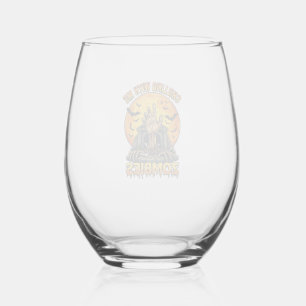 Chilling Zombies Hand Tombstone Full Moon Bats Stemless Wine Glass