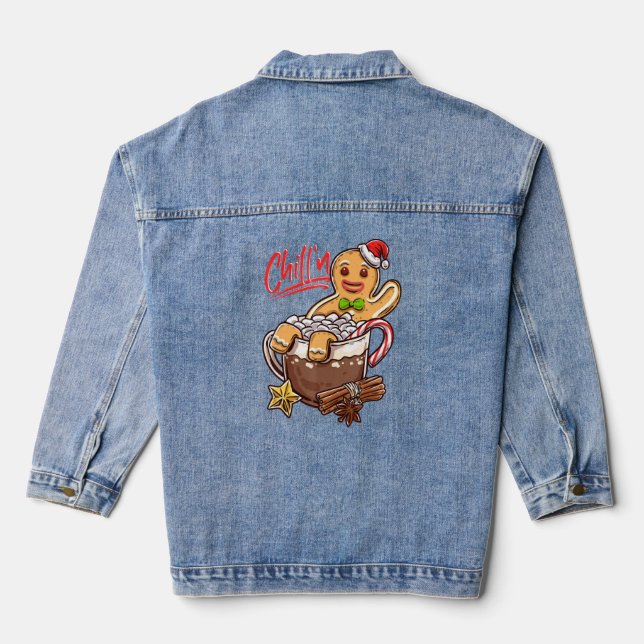 Chill'n Gingerbread Cookie In Hot Cocoa Christmas  Denim Jacket (Back)