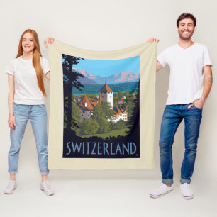 Chillon Castle Switzerland Fleece Blanket