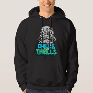 Chills and Thrills Skull Graphic Halloween Horror  Hoodie