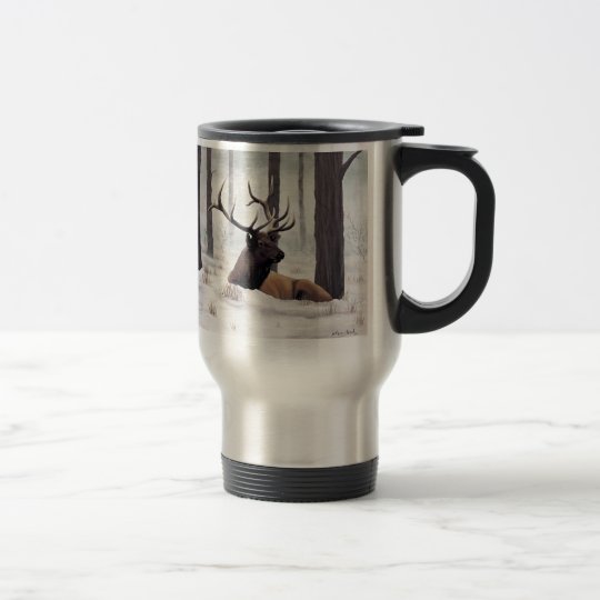 'Chilly' Bull Elk in Snow Travel Mug
