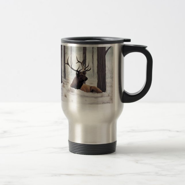 'Chilly' Bull Elk in Snow Travel Mug (Right)