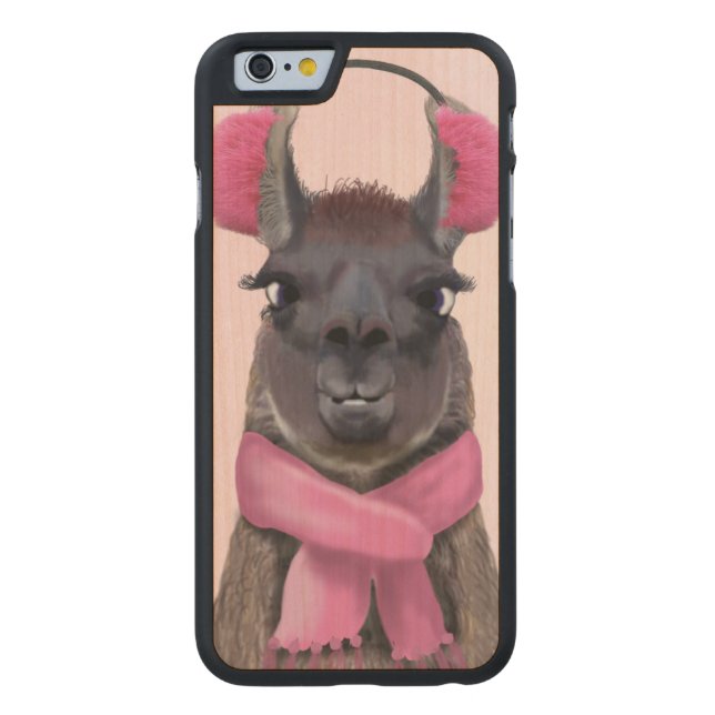 Chilly Llama Pink Carved Wood iPhone Case (Back)