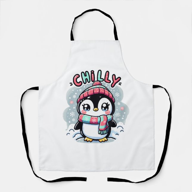 Chilly Penguin Snowy Scarf Hug Apron (Front)