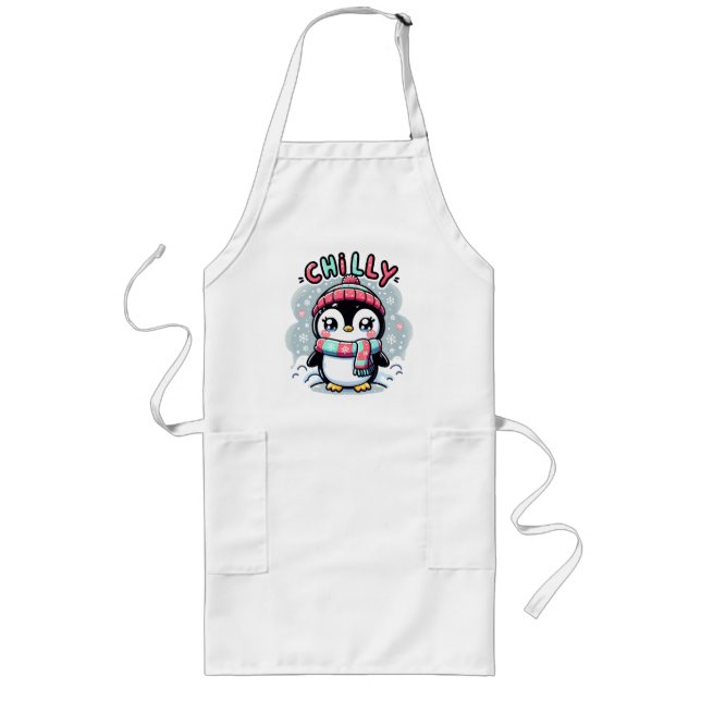 Chilly Penguin Snowy Scarf Hug Long Apron (Front)