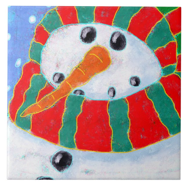 Chilly Snowman Abstract Art Tile (Front)