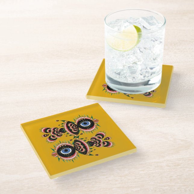 Chimera - Fish Bird Glass Coaster (Angled)
