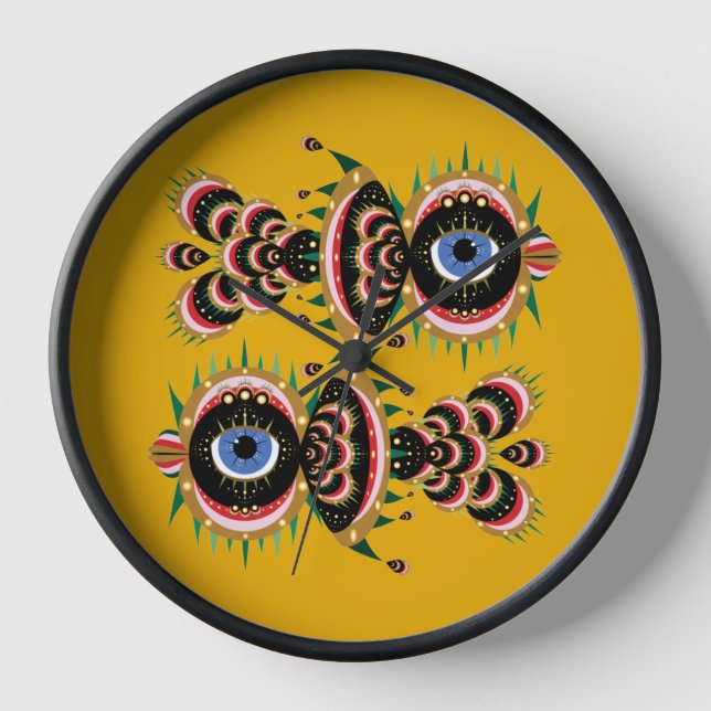 Chimera - Fish Bird Wood Framed Clock (Front)