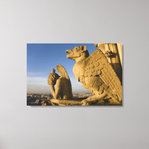 Chimera on facade of Notre Dame Cathedral, Canvas Print