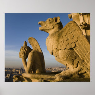 Chimera on facade of Notre Dame Cathedral, Poster