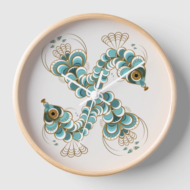 Chimera - Peacock Seahorse Wood Framed Clock (Front)