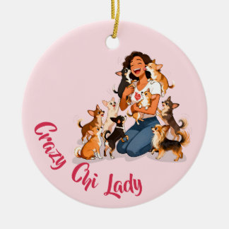 Chimigos - Crazy Chi Lady - Chihuahua Ceramic Tree Decoration