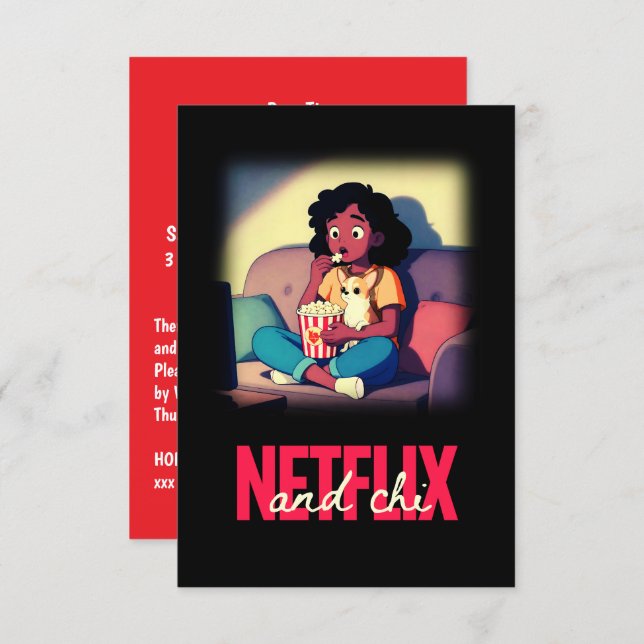 Chimigos Netflix and Chi Chihuahua Movie Night Invitation (Front/Back)