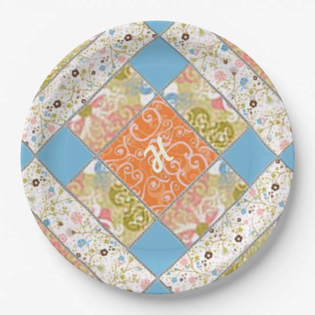 Chimney Quilt Block Pattern Paper Plate (Front)