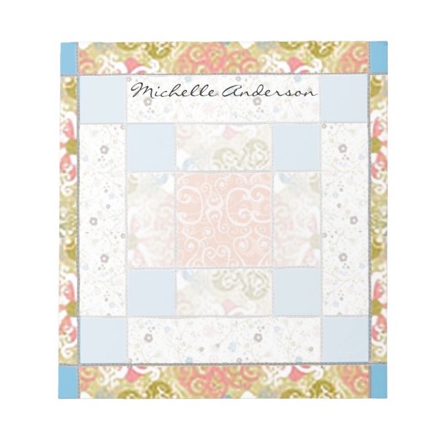 Chimney Quilt Block Personalised Notepad (Front)