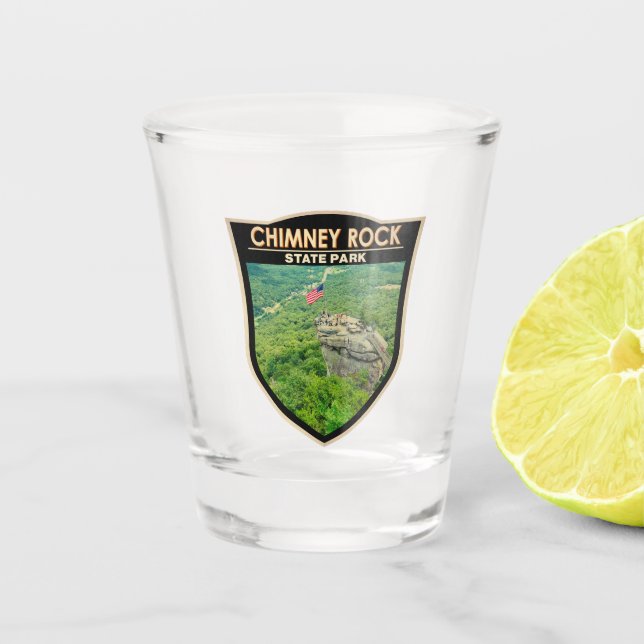 Chimney Rock State Park North Carolina Badge Shot Glass (Front)