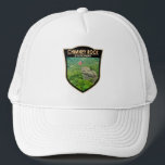 Chimney Rock State Park North Carolina Badge Trucker Hat<br><div class="desc">Chimney Rock State Park design in a badge style. The parks most noteable feature is a 315-foot granite monolith named Chimney Rock,  which is accessible by elevator and provides views of the park and surrounding countryside.</div>