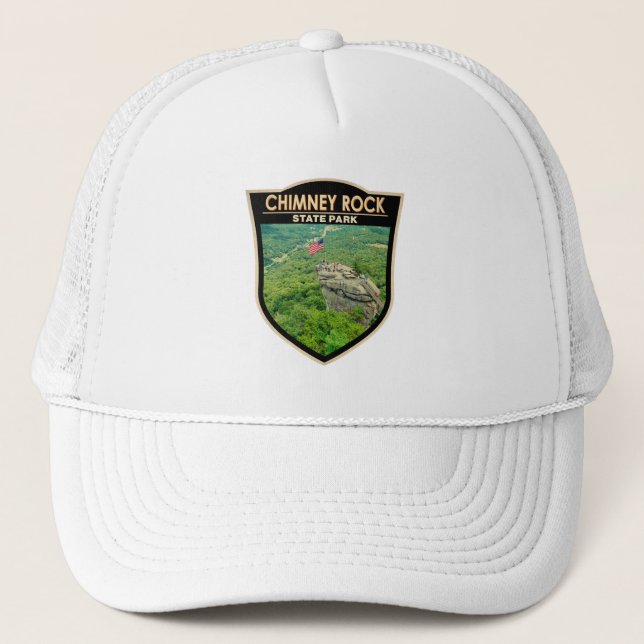 Chimney Rock State Park North Carolina Badge Trucker Hat (Front)