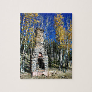 Chimney Ruin Amongst Fall Aspens Jigsaw Puzzle