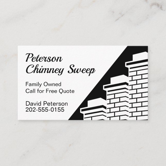 Chimney Sweep Cleaning Black White Business Card (Front)