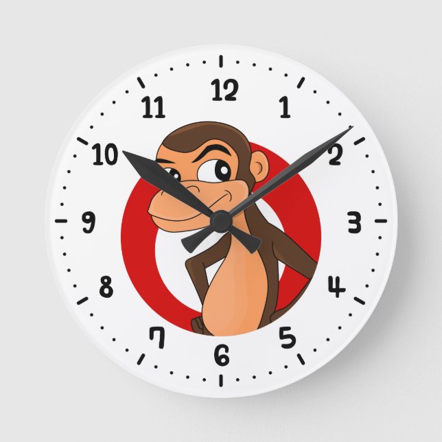Chimp cartoon round clock (Front)
