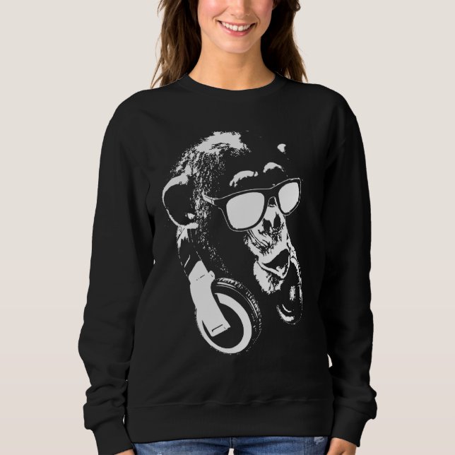 Chimp Monkey With Headphones And Sunglasses Sweatshirt (Front)