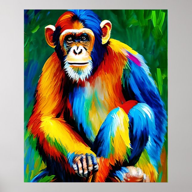 Chimp Painting | Home Decoration, Colourful Rainbo Poster (Front)