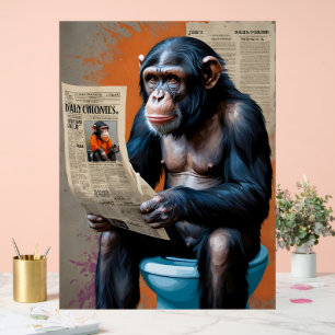 Chimp Royalty on the Throne" – Unique Animal Art w Acrylic Sign