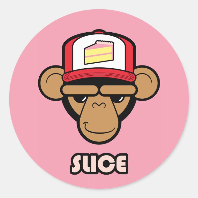 Chimp with a cake hat classic round sticker (Front)