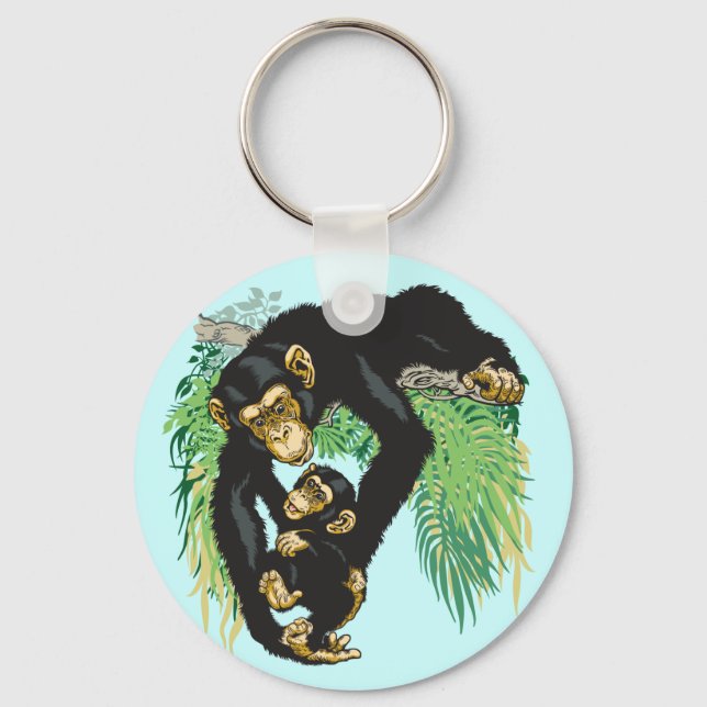 chimp with baby key ring (Front)