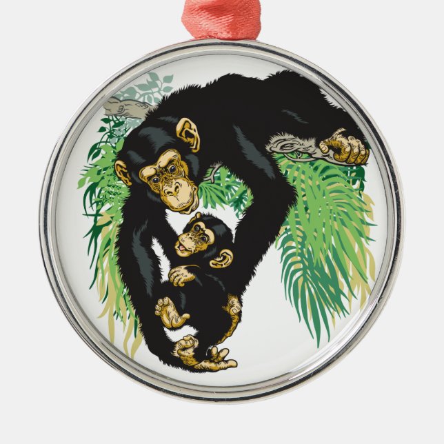chimp with baby metal tree decoration (Front)