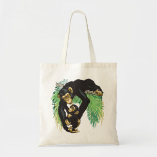 chimp with baby tote bag