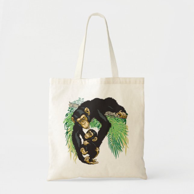 chimp with baby tote bag (Front)