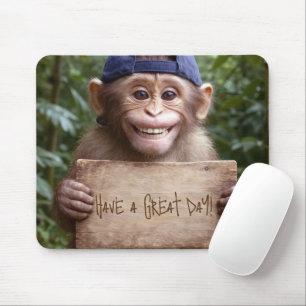 Chimp with Wooden Sign Mouse Mat