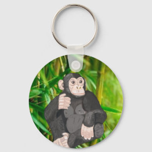 Chimpanzee and bamboo key ring