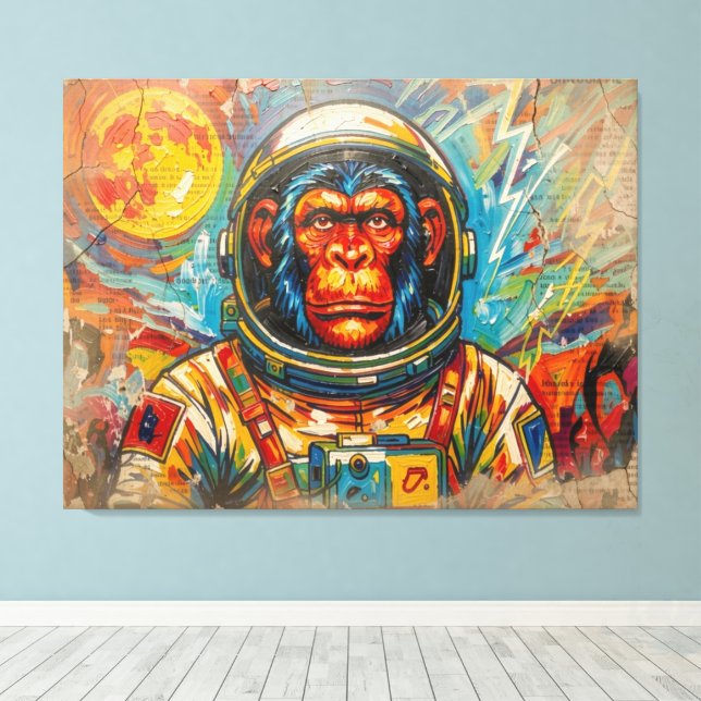 CHIMPANZEE ASTRONAUT COMING HOME-2 CANVAS PRINT (Insitu(Wood Floor))