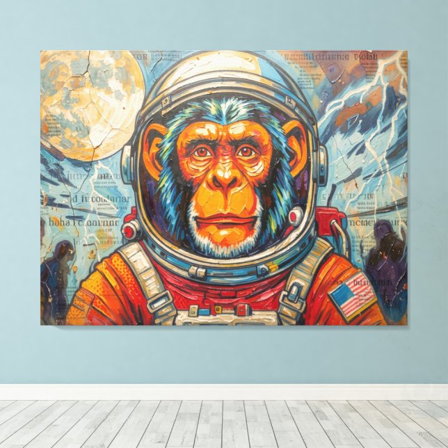 CHIMPANZEE ASTRONAUT-COMING HOME CANVAS PRINT (Insitu(Wood Floor))