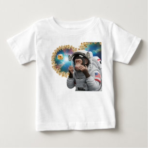 Chimpanzee Astronaut Floating with Cosmic Popcorn Baby T-Shirt
