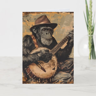 CHIMPANZEE BANJO BIRTHDAY FUNNY GREETING CARD