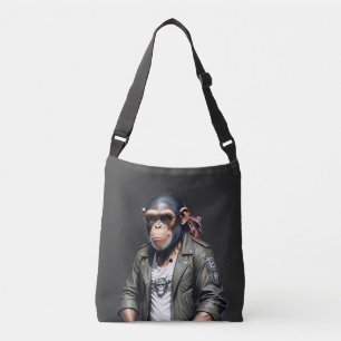 Chimpanzee Biker Rebel in Leather Jacket Urban Art Crossbody Bag