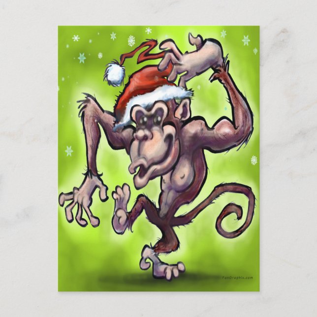 Chimpanzee Christmas Holiday Postcard (Front)