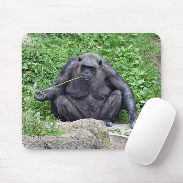 Chimpanzee Eating Grass Mouse Mat (With Mouse)